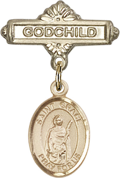 14kt Gold Filled Baby Badge with St. Grace Charm and Godchild Badge Pin