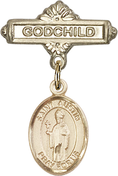 14kt Gold Baby Badge with St. Austin Charm and Godchild Badge Pin