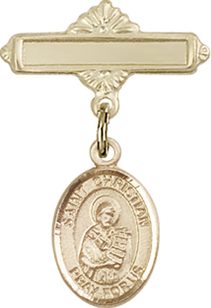 14kt Gold Filled Baby Badge with St. Christian Demosthenes Charm and Polished Badge Pin