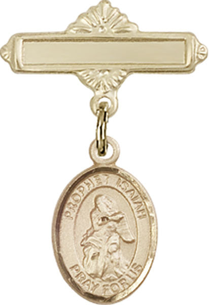 14kt Gold Filled Baby Badge with St. Isaiah Charm and Polished Badge Pin