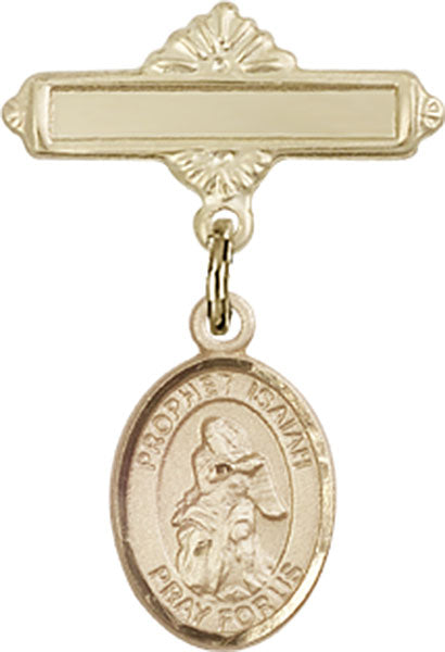 14kt Gold Baby Badge with St. Isaiah Charm and Polished Badge Pin