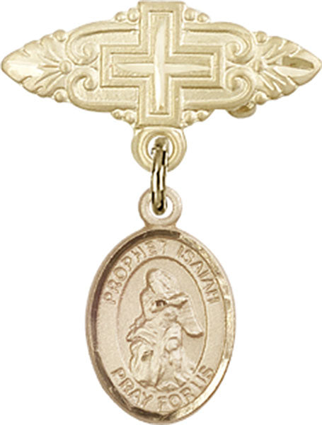 14kt Gold Baby Badge with St. Isaiah Charm and Badge Pin with Cross