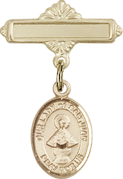 14kt Gold Filled Baby Badge with O/L of San Juan Charm and Polished Badge Pin