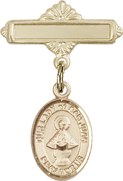 14kt Gold Baby Badge with O/L of San Juan Charm and Polished Badge Pin