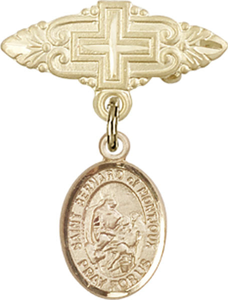 14kt Gold Filled Baby Badge with St. Bernard of Montjoux Charm and Badge Pin with Cross