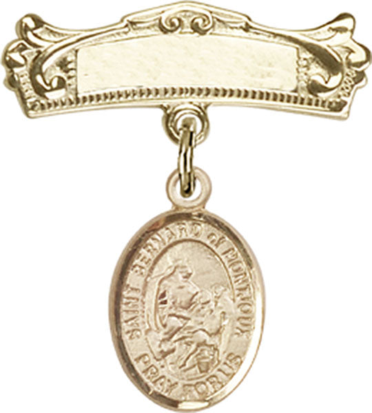 14kt Gold Filled Baby Badge with St. Bernard of Montjoux Charm and Arched Polished Badge Pin