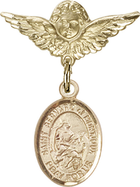 14kt Gold Filled Baby Badge with St. Bernard of Montjoux Charm and Angel w/Wings Badge Pin
