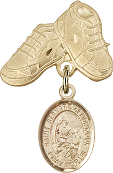 14kt Gold Filled Baby Badge with St. Bernard of Montjoux Charm and Baby Boots Pin