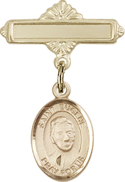 14kt Gold Filled Baby Badge with St. Eugene de Mazenod Charm and Polished Badge Pin