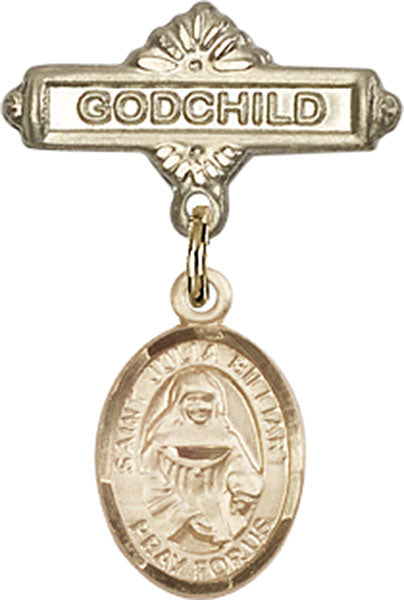 14kt Gold Filled Baby Badge with St. Julia Billiart Charm and Godchild Badge Pin