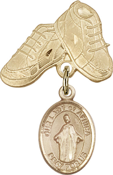 14kt Gold Filled Baby Badge with O/L of Africa Charm and Baby Boots Pin