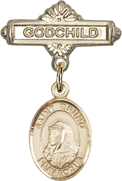 14kt Gold Filled Baby Badge with St. Bruno Charm and Godchild Badge Pin