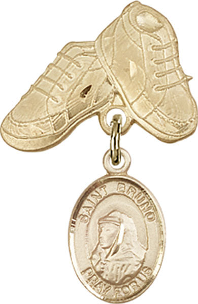 14kt Gold Filled Baby Badge with St. Bruno Charm and Baby Boots Pin