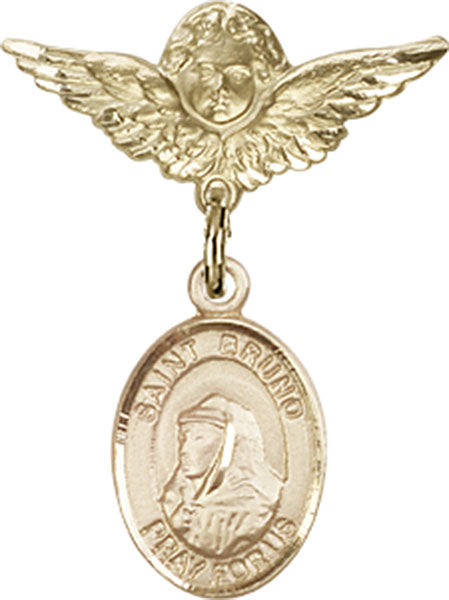 14kt Gold Baby Badge with St. Bruno Charm and Angel w/Wings Badge Pin