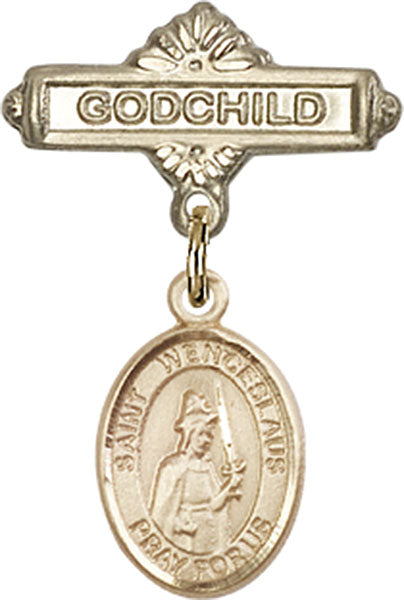14kt Gold Filled Baby Badge with St. Wenceslaus Charm and Godchild Badge Pin