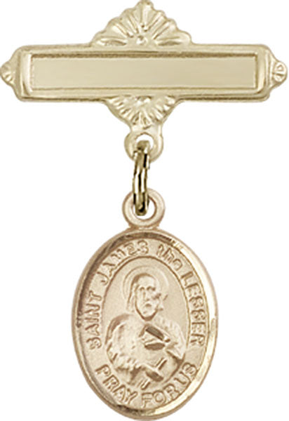 14kt Gold Filled Baby Badge with St. James the Lesser Charm and Polished Badge Pin