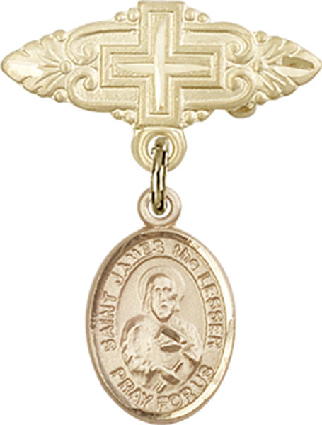 14kt Gold Filled Baby Badge with St. James the Lesser Charm and Badge Pin with Cross