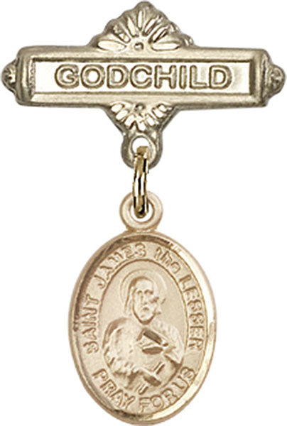 14kt Gold Filled Baby Badge with St. James the Lesser Charm and Godchild Badge Pin