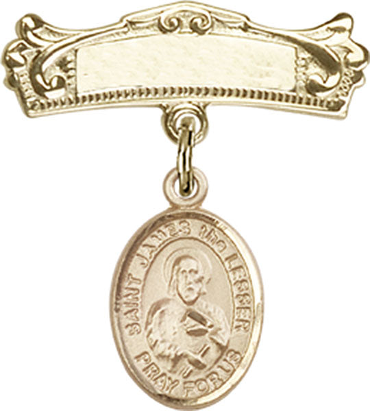 14kt Gold Baby Badge with St. James the Lesser Charm and Arched Polished Badge Pin