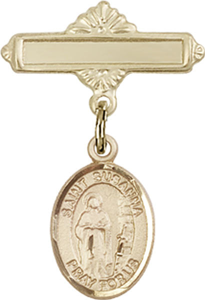 14kt Gold Baby Badge with St. Susanna Charm and Polished Badge Pin