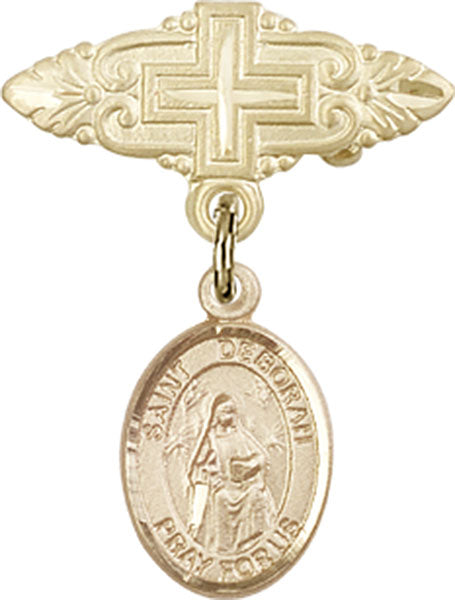 14kt Gold Filled Baby Badge with St. Deborah Charm and Badge Pin with Cross