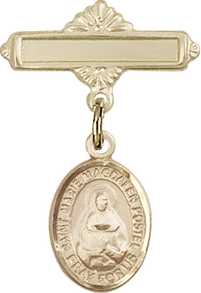 14kt Gold Filled Baby Badge with Marie Magdalen Postel Charm and Polished Badge Pin