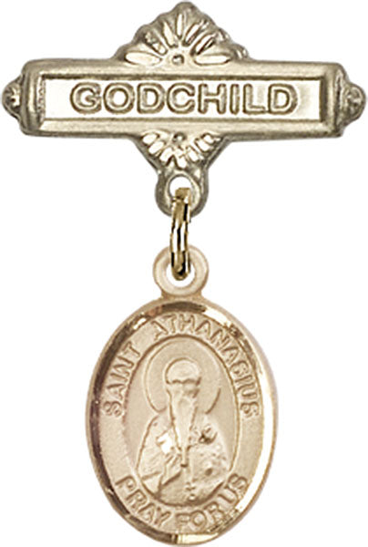 14kt Gold Filled Baby Badge with St. Athanasius Charm and Godchild Badge Pin
