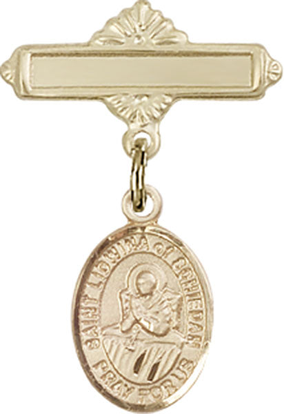 14kt Gold Filled Baby Badge with St. Lidwina of Schiedam Charm and Polished Badge Pin