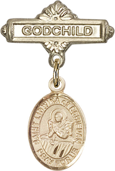14kt Gold Filled Baby Badge with St. Lidwina of Schiedam Charm and Godchild Badge Pin