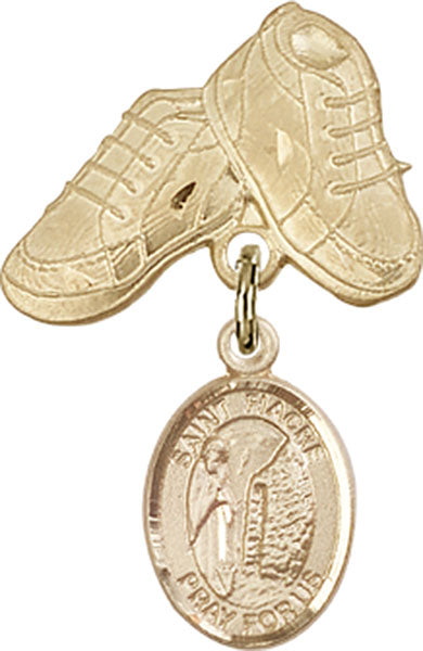 14kt Gold Filled Baby Badge with St. Fiacre Charm and Baby Boots Pin