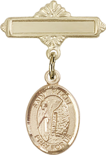 14kt Gold Baby Badge with St. Fiacre Charm and Polished Badge Pin