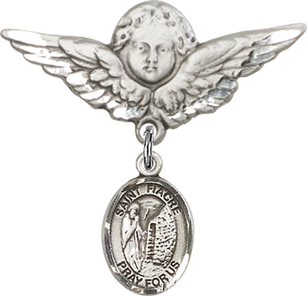 Sterling Silver Baby Badge with St. Fiacre Charm and Angel w/Wings Badge Pin