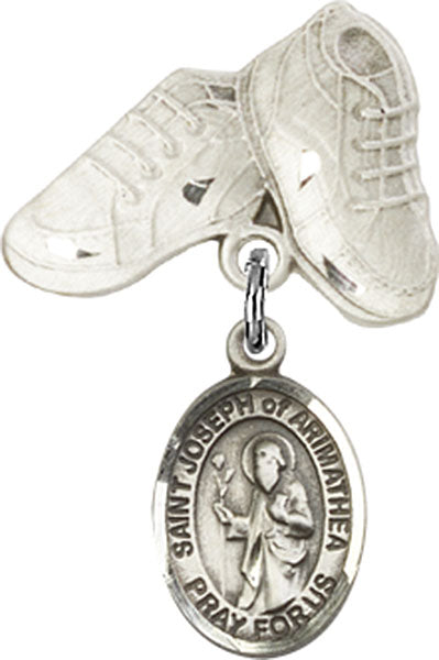 Sterling Silver Baby Badge with St. Joseph of Arimathea Charm and Baby Boots Pin