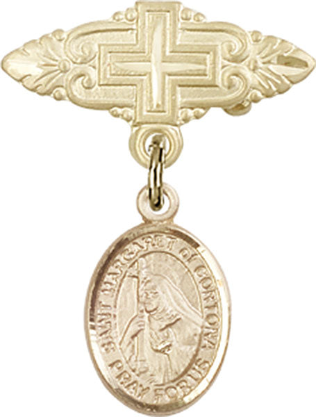14kt Gold Filled Baby Badge with St. Margaret of Cortona Charm and Badge Pin with Cross
