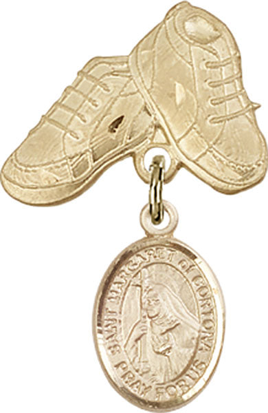 14kt Gold Baby Badge with St. Margaret of Cortona Charm and Baby Boots Pin