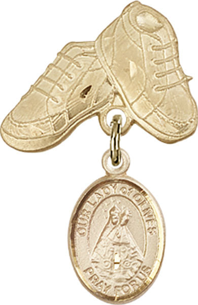 14kt Gold Filled Baby Badge with O/L of Olives Charm and Baby Boots Pin