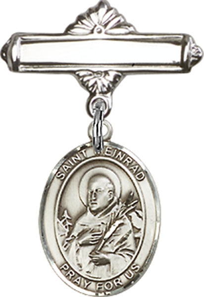 Sterling Silver Baby Badge with St. Meinrad of Einsideln Charm and Polished Badge Pin