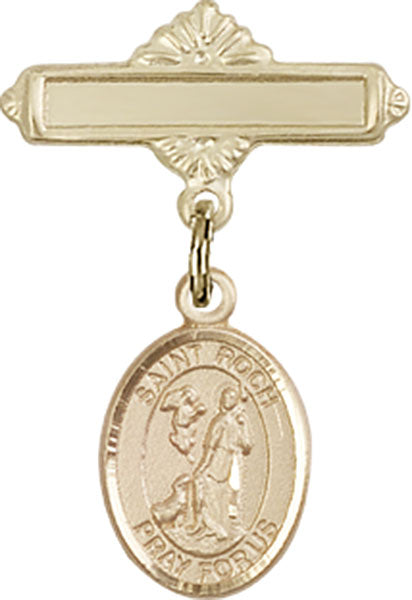 14kt Gold Filled Baby Badge with St. Roch Charm and Polished Badge Pin
