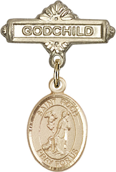 14kt Gold Filled Baby Badge with St. Roch Charm and Godchild Badge Pin