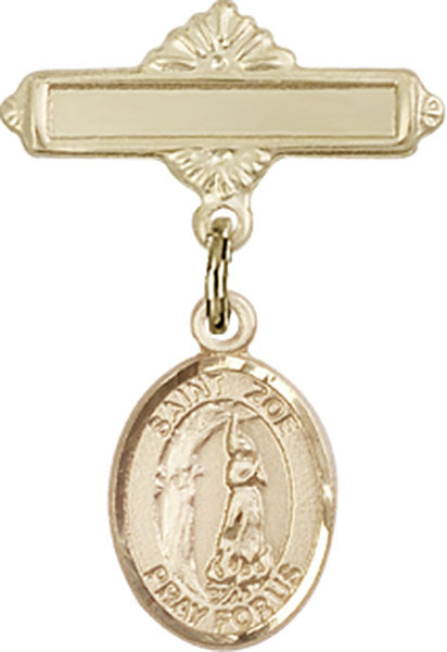 14kt Gold Filled Baby Badge with St. Zoe of Rome Charm and Polished Badge Pin