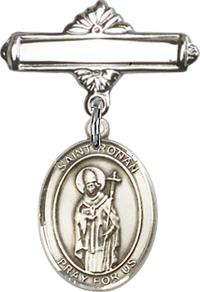 Sterling Silver Baby Badge with St. Ronan Charm and Polished Badge Pin