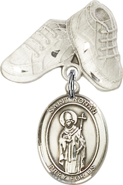 Sterling Silver Baby Badge with St. Ronan Charm and Baby Boots Pin