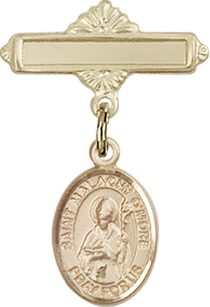 14kt Gold Filled Baby Badge with St. Malachy O'More Charm and Polished Badge Pin
