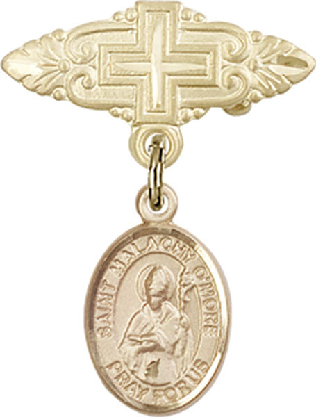 14kt Gold Baby Badge with St. Malachy O'More Charm and Badge Pin with Cross