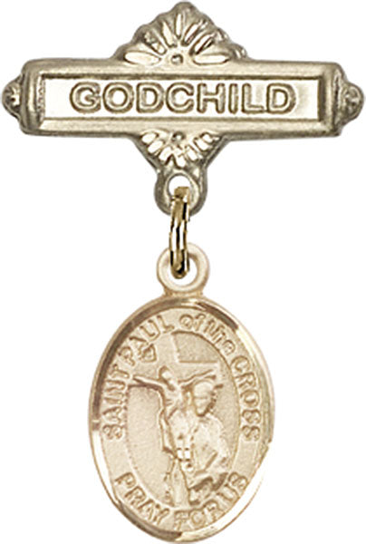 14kt Gold Filled Baby Badge with St. Paul of the Cross Charm and Godchild Badge Pin