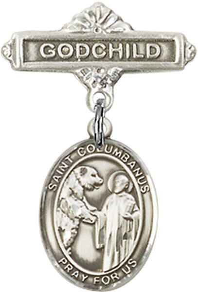 Sterling Silver Baby Badge with St. Columbanus Charm and Godchild Badge Pin