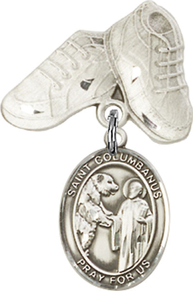 Sterling Silver Baby Badge with St. Columbanus Charm and Baby Boots Pin