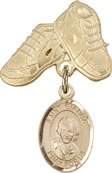 14kt Gold Filled Baby Badge with St. Gianna Beretta Molla Charm and Baby Boots Pin