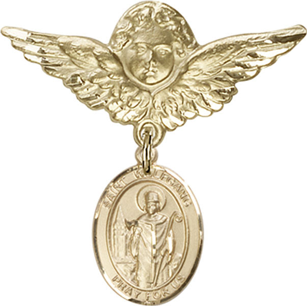 14kt Gold Filled Baby Badge with St. Wolfgang Charm and Angel w/Wings Badge Pin