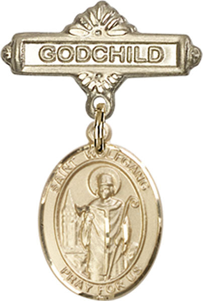14kt Gold Filled Baby Badge with St. Wolfgang Charm and Godchild Badge Pin